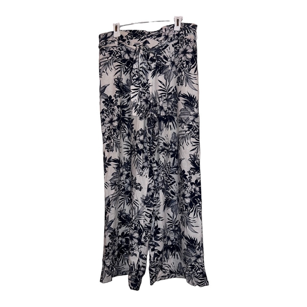 BEAU DAWSON Linen Blend Floral Print Wide Leg Pants Sz L